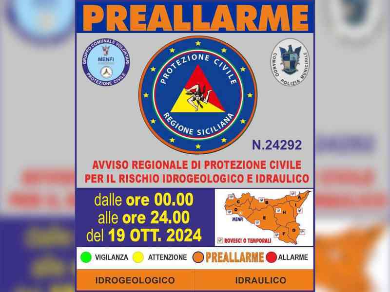Immagine articolo: Allerta meteo arancione a Menfi e tutta la Sicilia: previste forti piogge e venti per domani